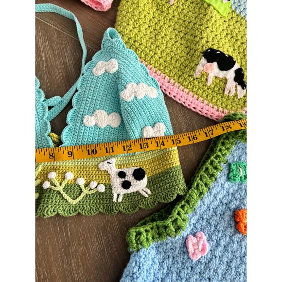 3 piece custom handmade cow farmcore crochet sweater, vest and top - Picture 6 of 9